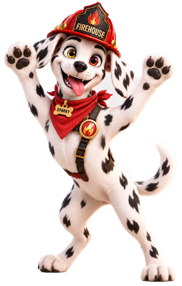 Sparky celebrando con los brazos arriba